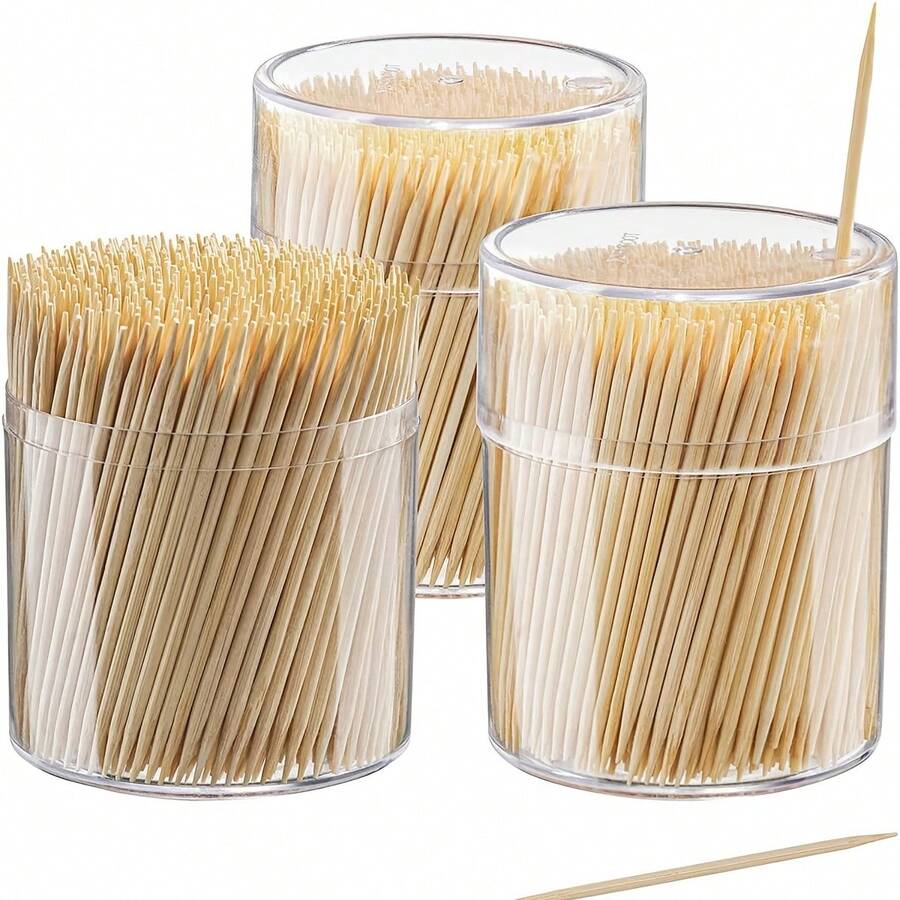 1100pcs/2boxes Cocktail Picks, 6.5cm/2.56in Length, Storage Box Packaging, Double-Ended Toothpicks, Suitable For Parties, Appetizers, Olives And BBQ - Natural Wood Color - View 1