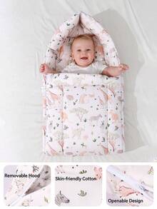 Infant Sleeping Bag With One-Piece Swaddle Design, Tall Hooded Wrap, Effectively Prevents Startle Reflex And Kicking Off Blanket, Giving Baby A Sense Of Security Like Mother's Embrace. Selected 4 Soft Cute Cartoon Prints (Giraffe Nest / Blue Dinosaur / Pink Rabbit / Light Blue Cloud Bear), Soft And Breathable, Warm Filling Without Sweating, Suitable For All Seasons. Side Zipper Design Convenient For Diaper Changes, Practical For Newborn Sleep, Soothing, And Outings, - Multicolor - View 8