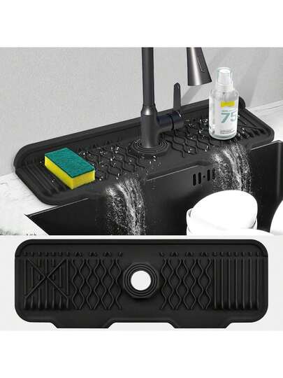 Kitchen Sink Splash Guard Silicone Faucet Mat, 5° Sloped Design For Easy Drainage, 90° Foldable, Suitable For Various Sink Countertops