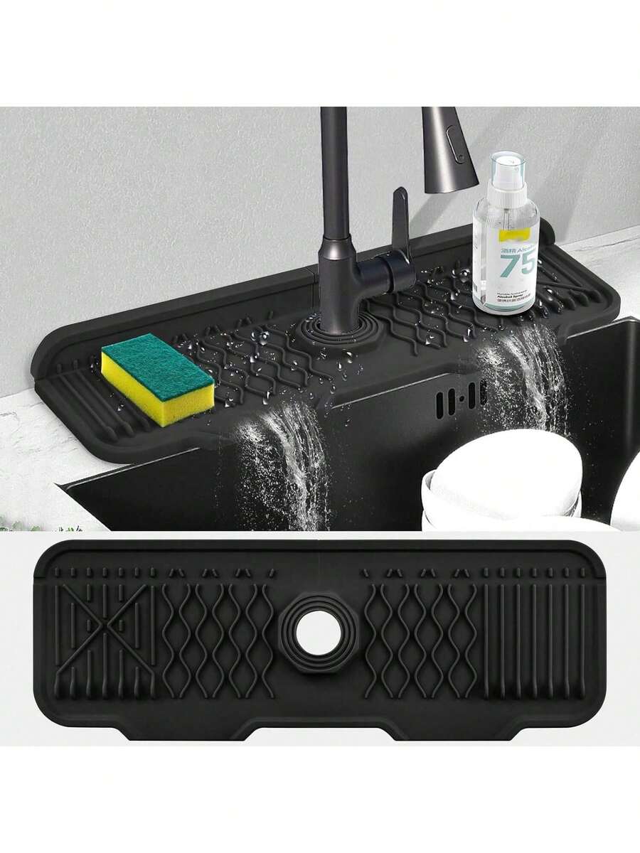 Kitchen Sink Splash Guard Silicone Faucet Mat, 5° Sloped Design For Easy Drainage, 90° Foldable, Suitable For Various Sink Countertops - One Size - View 1