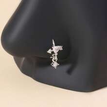 1pc Silver Exquisite Heart Pendant Nose Ring, Real Nose Ring For Women Daily Wear - Silver - View 1