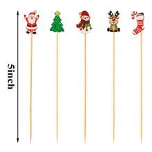 200/100/50/20/10/1pc Christmas Theme Decorative Fruit Picks, Cute Santa Claus, Snowman, Reindeer, Christmas Tree Shapes, Party Table Platter Decoration, Suitable For Fruit, Bread, Dessert, Snacks, Christmas Party, Family Gathering, Holiday Banquet Atmosphere Decorative Bamboo Picks For Home Holiday Party - Multicolor - View 11
