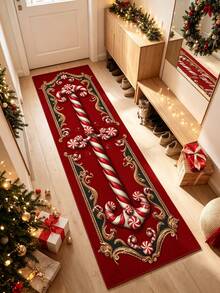 1pc Red Christmas Hallway Runner Rug, Corridor Long Carpet, Carpet, Long Runner, Area Rug, Mat, Home Decor, Area Carpet, Living Room Area Rug, Living Room Home Decor, Room Decor, Washable Carpet - Multicolor - View 1