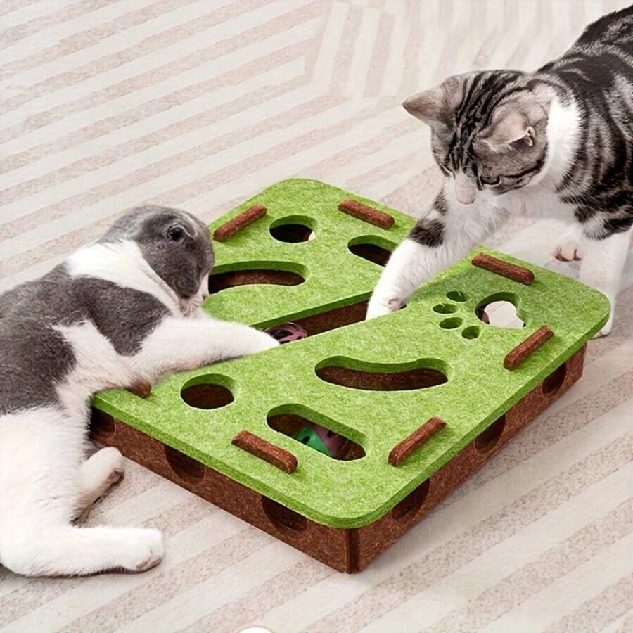 Interactive Cat Toy, Educational Cat Toy With Maze Tunnel And Random Color Bell Ball. Made Of Durable Felt, No Battery Required, Suitable For Indoor Cats (Ball Color Random). - View 1