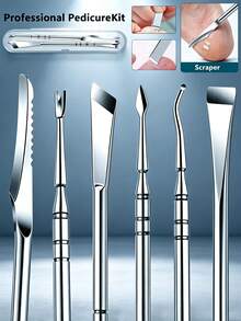 1/2/3pcs Professional Pedicure Dead Skin Fork, Stainless Steel Foot Callus Remover Scraper Exfoliating Tool For Smooth Heels, Home Salon Use Foot Care File - Silver - View 1