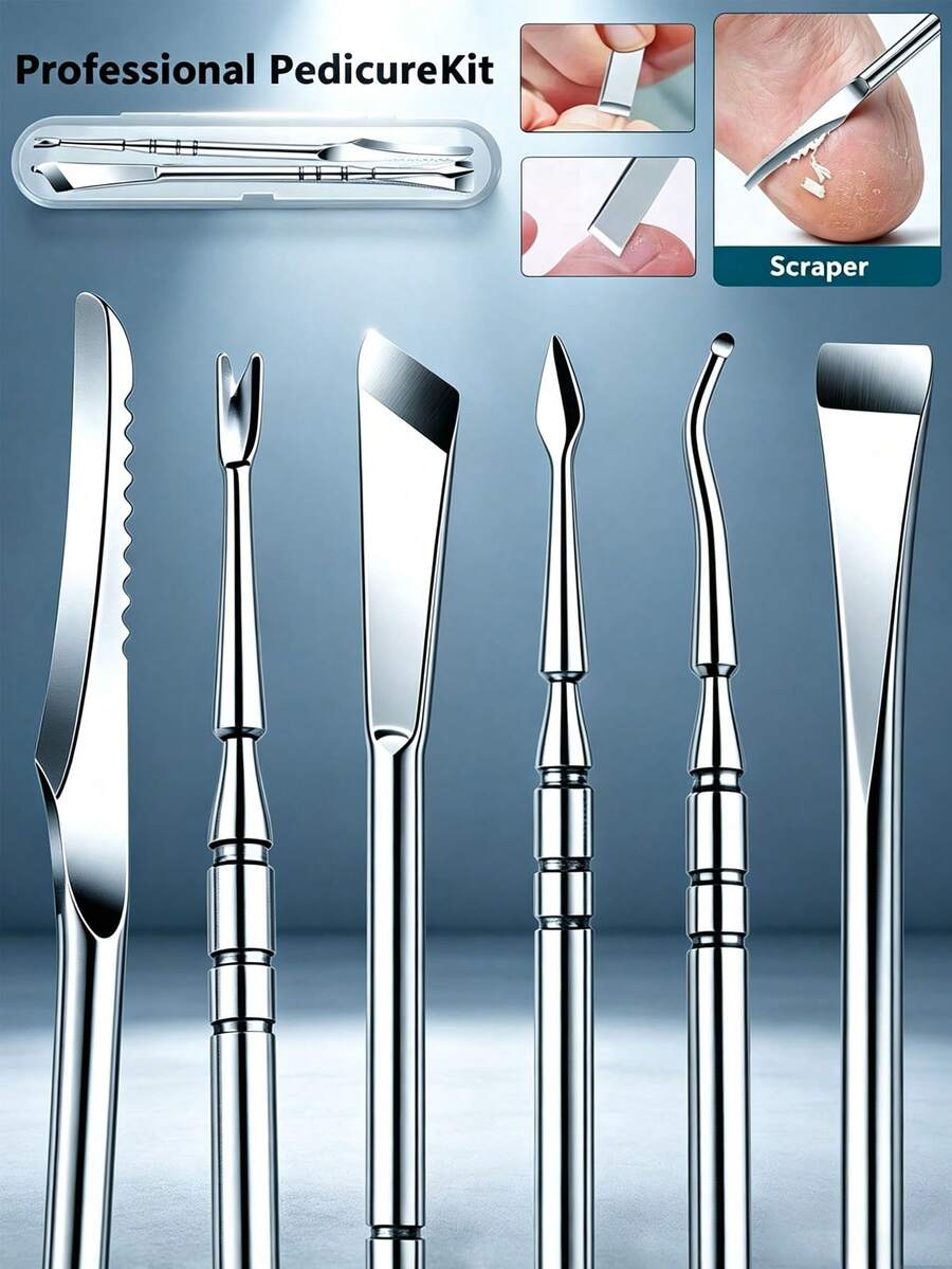 1/2/3pcs Professional Pedicure Dead Skin Fork, Stainless Steel Foot Callus Remover Scraper Exfoliating Tool For Smooth Heels, Home Salon Use Foot Care File - Silver - View 1