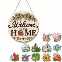 1pc Interchangeable Diamond Art Magnetic Welcome Wreath For Front Door, DIY Handmade Detachable Holiday Decoration Suitable For Outdoor Farmhouse Porch Sign And Refrigerator Magnet Home Decor - Plant - View 8