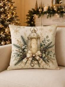 4pcs Elegant Christmas Pillow Covers, Champagne Gold Christmas Tree, Lantern, Crystal Ball And Christmas Stocking Print, Suitable For Sofa Bedroom Holiday Home Decor, Pillow Insert Not Included - Multicolor - View 8