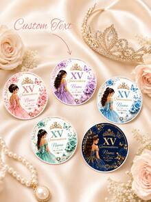 11/20/40pc Personalized Custom Birthday Name Date Round Sticker,Custom Princess Floral Butterfly Self‑Adhesive,Jar Envelope Birthday Party Sticker - Multicolor - View 2