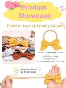 10pcs Solid Color Linen Baby Bow Headbands, Soft Stretchy Nylon Hair Accessories For Newborn Infant Baby Girls, Multiple Colors Available - Multicolor - View 4