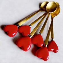 6/12pcs Stainless Steel Cutlery Set With Heart-Shaped Handles, Including Coffee Spoons, Ice Cream/Dessert Spoons, Salad Forks, Creative Heart Design, Cute Condiment Spoons, Perfect For Party & Afternoon Tea - Multicolor - View 18