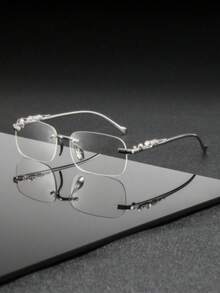 1 Pair Men's Rectangular Rimless High-End Metal Glasses, Fashion Casual Plain Lens, Suitable For Daily Casual, High-End Social Occasions, Street Photography And Office Scenes - Frameless Square - View 8