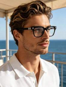 1 Pair Neutral Style Large Frame Black Plastic Glasses - Suitable For Computer, Gaming, TV And Phone Use; Lightweight Fashionable Optical Frames - Black - View 3