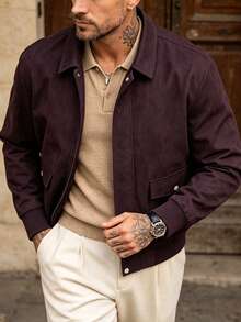 Modcrash Men's Spring/Autumn Casual Fashion New Purple Jacket With Turn-Down Collar, Suitable For Daily Commute, Vacation, Gift Giving - Purple - View 4
