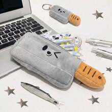 1pc Funny Cleaver Shaped Pencil Case, Quirky Embroidered Expression, Soft Skin-Friendly Fabric With Comfortable Touch. Large Capacity Interior, Can Store Multiple Pens, Rulers, Erasers And Other Stationery, Comes With Matching Mini Pendant, Can Be Hung On Bags. Smooth Zipper Closure, Durable And Wear-Resistant, Suitable For Student Classroom Storage, Also Suitable As A Funny Gift For Friends, Full Of Personalized, Easily Decorate Desk, Create A Unique Learning Essential - Multicolor - View 3