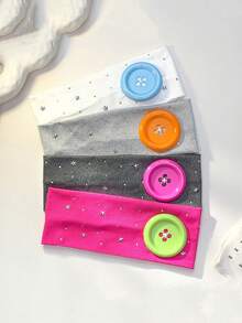1pc Women's Y2K Rhinestone Knit Headband With Oversized Button, Soft Stretch Wide Hairband, Punk Streetwear Hair Accessory For Daily Outfits - Multicolor - View 1