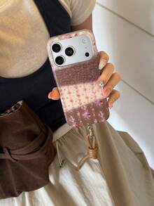 Maillard Patchwork Floral Phone Case Compatible With Iphone 17 Pro Max, 16 Pro, 15, 14, 13, Women's Full Coverage Anti-Drop Protective Cover With Lanyard - Brown - View 1