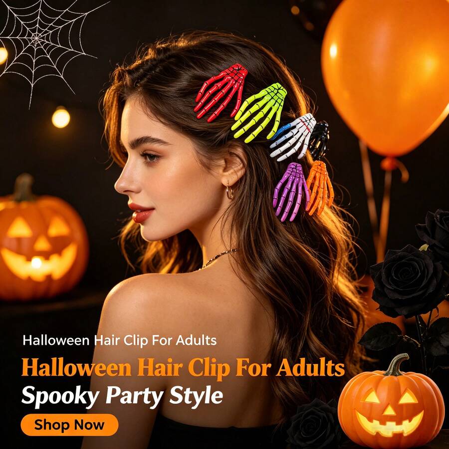 1pc Halloween Punk Skeleton Hand Hair Clips, Multicolor Gothic Bone Hand Barrettes, Cosplay Party Costume Hair Accessories For Women - Multicolor - View 1