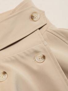 Autumn/Winter Solid Color Double-Breasted High Neck Long Sleeve Loose Fit Plus Size Trench Coat, Commute Date Vacation Outerwear - Khaki - View 4