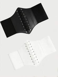 1/2pcs Corset Waist Belt For Women, Wide Elastic Tie Waspie Belt For Dresses - Multicolor - View 17
