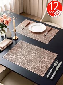 2-12pcs Gold Leaf Placemats, PVC Material Minimalist Style Foil Stamped Vase Mat, Washable, Easy To Clean, Wipeable, Non-Slip, Heat Resistant, Table Mat, Suitable For Room Decor, Home Table Decor, Home Decoration, Ideal For Holidays, Parties, Birthdays, Weddings And Dinner Parties - Multicolor - View 13