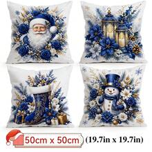 4pcs/1pc Blue Christmas Decorative Pattern Pillow Case Without Insert, Single-Sided Printed Pillow Case, Suitable For Living Room Bedroom Home Decor, All-Season Pillow Case - Multicolor - View 13