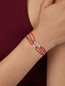 2Pcs Luxury Water Droplet Diamond Bracelet,Unique Circular Diamond With Red String Stainless Steel Bracelet,For Ladies Daily Work Decor - Multicolor - View 8