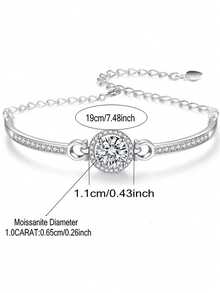 ConiiW A Versatile 925 Sterling Silver Bracelet/Bangle With A 1-Carat Moissanite, Perfect For Everyday Wear, Dates, Or Commuting. - Silver - View 5