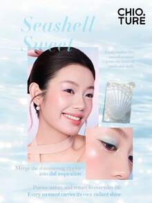 CHIOTURE Seashell Sweetheart 三色高光盤，打造水潤光澤肌，提亮臉部與眼頭內角，白色配紫色細緻閃粉，鑽石閃耀感，緞面珍珠光澤，奶油慕斯質地，多功能調色盤，適合新手 - 01 粉紅沙灘 - 查看 3