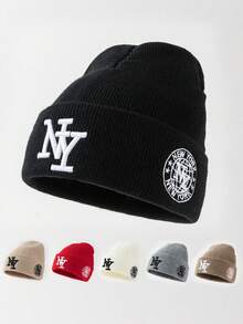 1件中性時尚字母NY刺繡針織帽，適合秋冬日常保暖與旅行穿搭 - NY - 查看 8