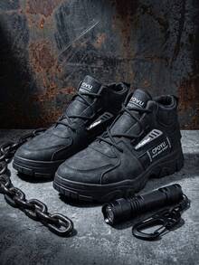 Men's Boots, High-Top Non-Slip Work Boots, Outdoor Thick-Soled Height-Increasing Hiking Boots, Autumn/Winter - Black - View 6