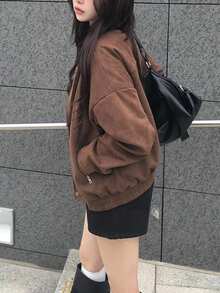 Women's Solid Color Casual Versatile Daily Wear Long Sleeve Jacket - Brown - View 3