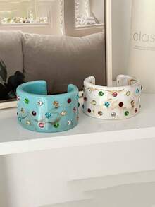 1pc Fashionable Retro Colorful Rhinestone C-Shaped Resin Bracelet, Cute Vacation Fresh Highly Attractive Women's Bangle - Bracelet - View 7