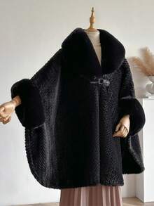 1pc Minimalist Premium Solid Color Plaid Faux Mink Fur Collar Scarf Cape - Multicolor - View 5