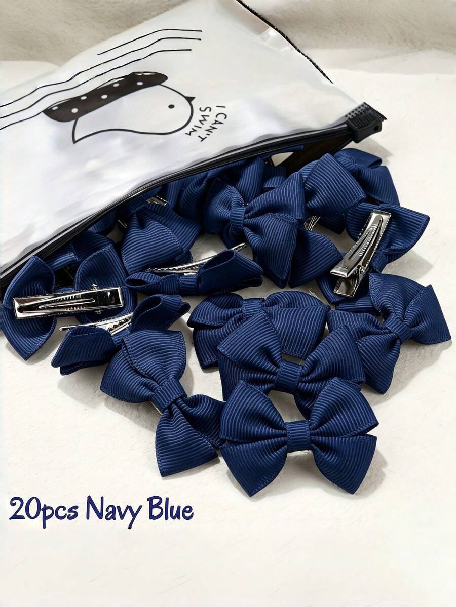 20入海軍藍兒童蝴蝶結髮夾,2英吋可愛髮飾髮夾,緞帶蝴蝶結髮飾髮夾,女孩瀏海迷你髮夾,適合四季日常使用 - 藏蓝色 - 查看 1