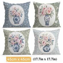 4pcs/1pc Blue And White Porcelain Vase Peony Pattern Pillow Case, Single-Sided Printed Pillow Case, Suitable For Living Room Bedroom Home Decor, All-Season Pillow Case - Multicolor - View 13