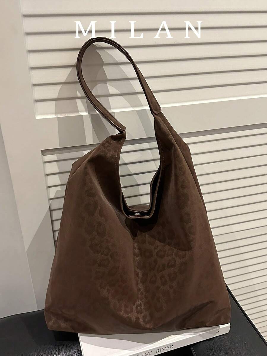 2026 Fashion Solid Color Leopard Print Commuter Tote Bag Minimalist Niche Design Underarm Bag Chic Large Capacity Shoulder Bag