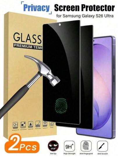 2pcs Privacy Screen Protector, Supports Fingerprint Unlock, Compatible With Samsung S26 Ultra/S26 Plus/S26 Series, Ultra-Thin Thickness Doesn't Affect Phone Operation Feel, High-Hardness Surface Effectively Prevents Scratches, Suitable For Office, Commute And Other Daily Use Scenarios, Compatible With Samsung S26 Ultra/S26 Plus/S26/S25/S24/S23/S22/S21/S20/S24FE/S23FE/S21FE/S20FE And Other Models