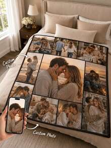 Personalized Custom Photo Flannel Blanket, 280g Soft Photo Collage Throw With Multiple Pictures, Cozy Custom Memory Blanket For Couple Or Family, Anniversary, Wedding, Birthday, Sofa Bedroom Decor And Meaningful Gift - Multicolor - View 1