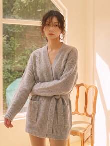 Knit Mix Women's Elegant Autumn/Winter Fashion Knit Cardigan, Minimalist Casual Daily Home Basic Outerwear Fall - Light Grey - View 1
