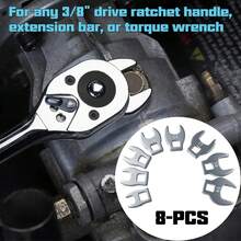8‑Pcs Metric Crowfoot Wrench Heads, 3/8" Drive Interchangeable Open‑End Spanner Set, Compact Replacement Wrench Heads For Tight Space Automotive & Machinery Work - 8 Pieces - View 7