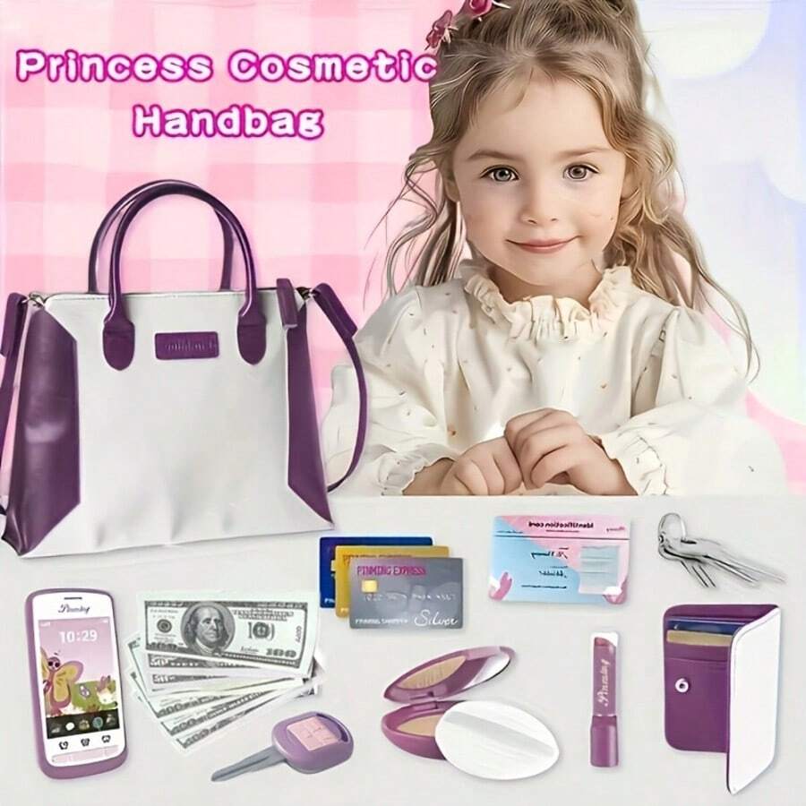 Kids Pretend Play Handbag Toy Set, Girls Purse With Toy Phone Wallet Keys, Simulation Role‑Play Dress‑Up Toy, Not Real Cosmetics, Holiday Birthday Gift For Toddler Girls - Multicolor - View 1