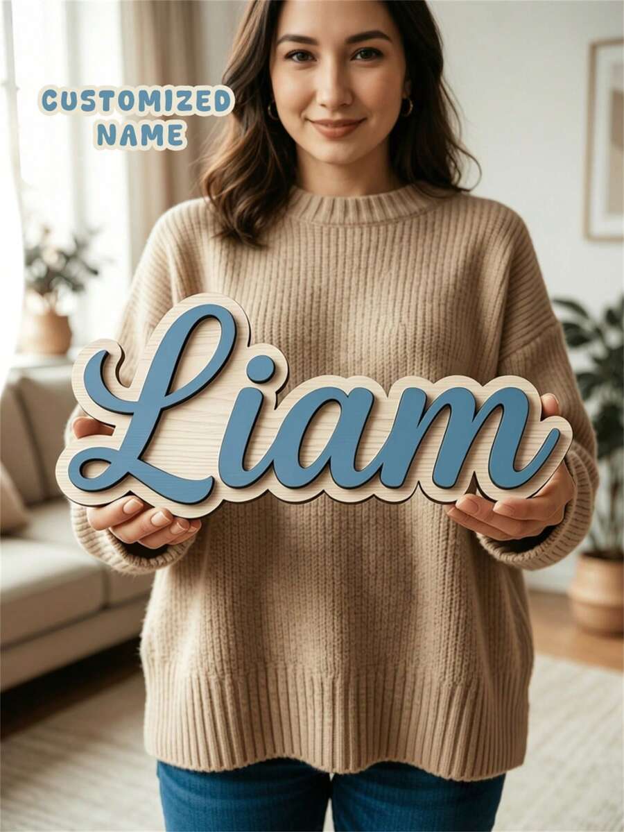1PC, Customized Name Sign, Double-Layer Material Durable, Personalized Baby Name Photo Prop Decor, Multi-Functional Wall-Mounted Kids Room Decoration, Nursery Decor, Custom Name Sign, Customized Baby Shower Party Decoration, Perfect Gift For Baby Boy And Girl, Room Decor.