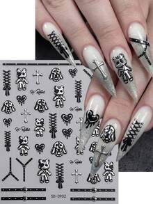 2Pcs 5D‑Embossed Gothic‑Bunny Nail‑Stickers,Punk Y2K Cross Strap Heart Moon Star Self‑Adhesive Nail Decals, Dark Cool Rabbit Nail Art Decorations For DIY Manicure Salon Home - Multicolor - View 4