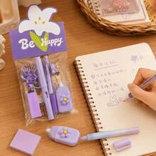 1 Set Floral Stationery Set Macaron Correction Tape Highly Attractive Portable Student Learning Supplies Set - Multicolor - View 5