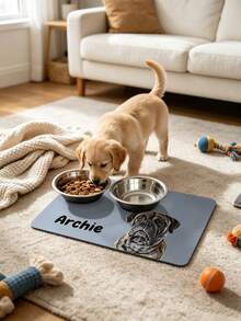 1pc Personalized Pet Feeding Mat, Custom Cat Dog Feeding Station With Pet Portrait And Name, Food Bowl Mat, Custom Pet Lover Gift, Cat Mom Gift, Dog Mom Gift, Birthday Gift, Home Kitchen Pet Feeding Area Decor - Multicolor - View 5