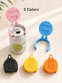 1pc Portable Can Lid Protector, Dust-Proof Sealing Cover, Suitable For Carbonated Drinks, Beer And Soft Drink Cans, Reusable Flip-Top Hygienic Can Lid, Fun Cartoon Design, Suitable For Kitchen, Home, Cafe, Restaurant, Party, Picnic And Travel. - Multicolor - View 1