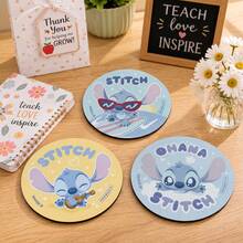 Mesuca 1pc Cute Stitch Round Drink Coaster, Cartoon Printed Decorative Pad, Tabletop Protection, Desktop Ornament, Ideal Holiday Party & Daily‑Use Gift For Animation Fans - Multicolor - View 2