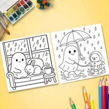 1 Copy "Rainy Day Friends Coloring Pages: Cute Animals And Ghosts Coloring Book" 22 Pages Thick Paper, 8*8 Inches Size Suitable For Beginners Drawing Practice, Relieve Office Stress, Parent-Child Interaction, A Great Gift For Holiday Gatherings And Events To Give To Friends, Helps Relieve Stress. Suitable For Stationery And Learning Supplies, A Small Gift For Music Festivals And Wedding Season. - Single Piece - View 4