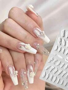 1pc/2pcs Autumn/Winter New White Brushstroke Texture Nail Stickers, Multiple Hand-Painted Brushstroke Patterns, Simulating Oil Painting Smear Texture, Creating Artistic Atmosphere. The Stickers Are Thin And Flexible, With High Texture Reproduction, Clean Cutting, Adhere Smoothly To Nail Surface Without Curling Edges, Easy To Peel And Stick - White - View 5
